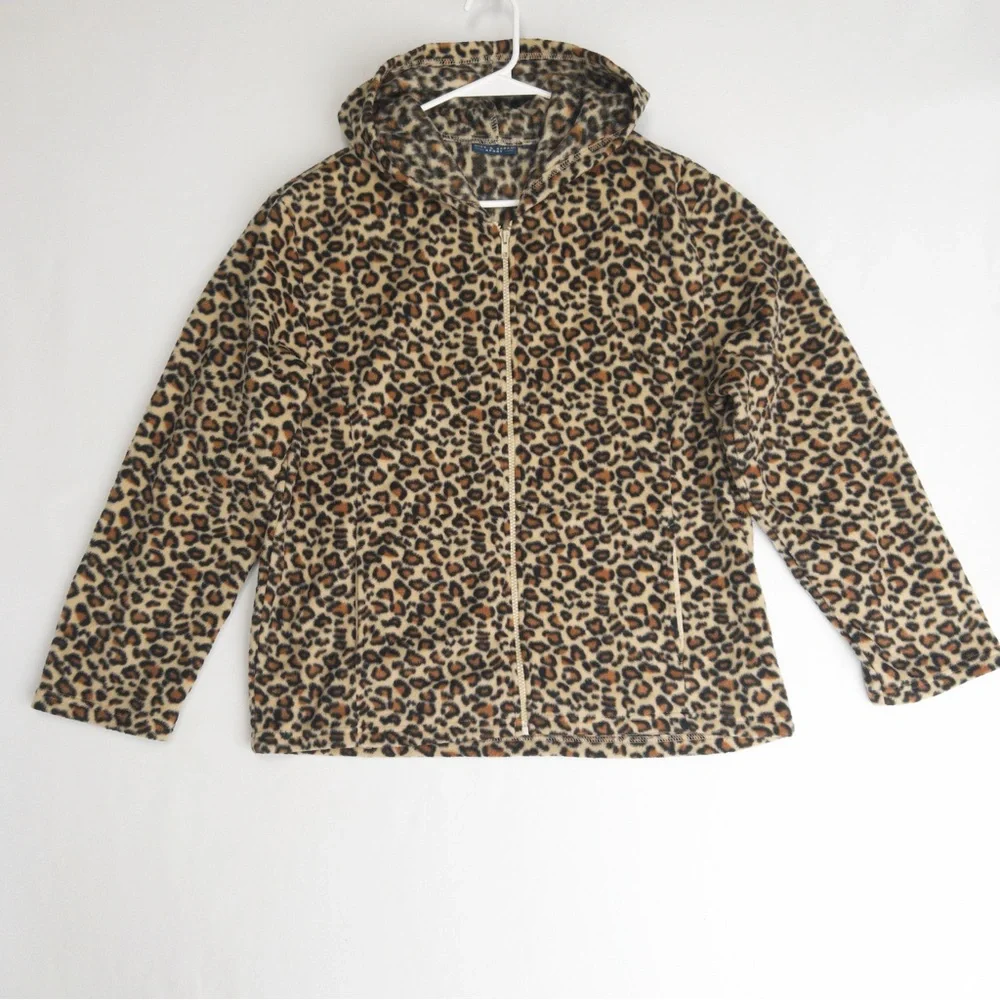 Nick‎ & Sarah Cheetah Fleece Jacket Womens XL Leopard Hoodie Hooded Full Zip